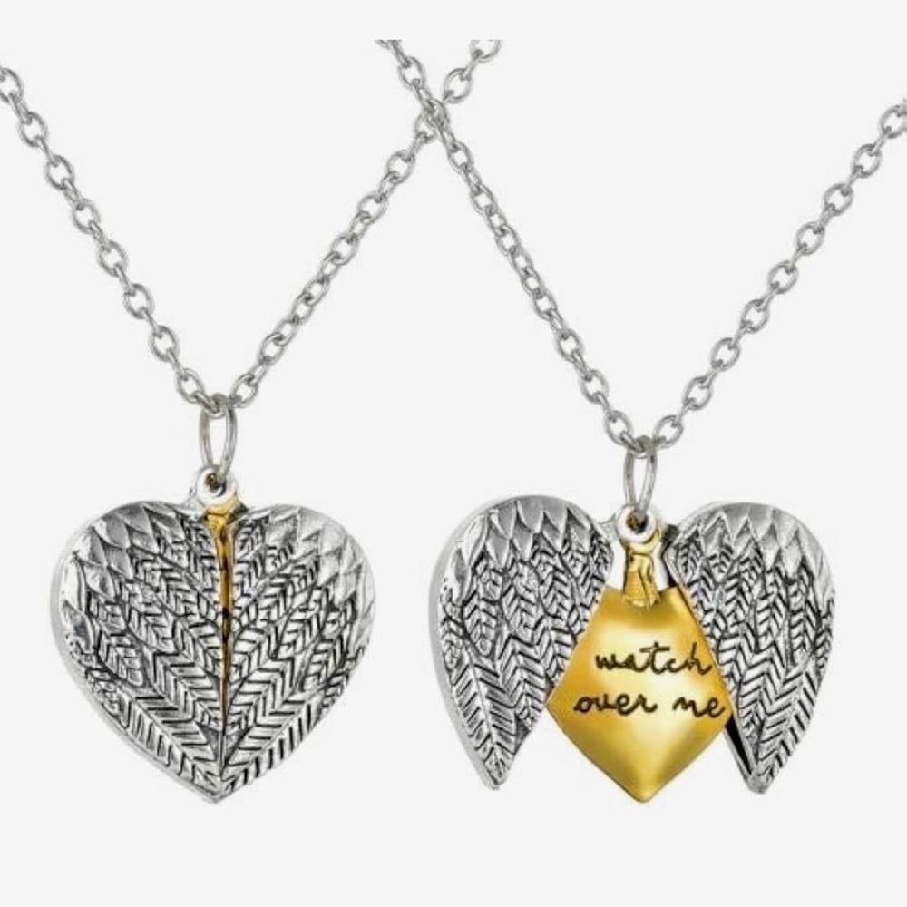 Watch Over Me Two-Tone Heart & Wings Pendant Necklace